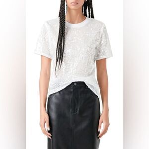 GREY LAB Sequin Shoulder Padded Top In White size xs NWOT